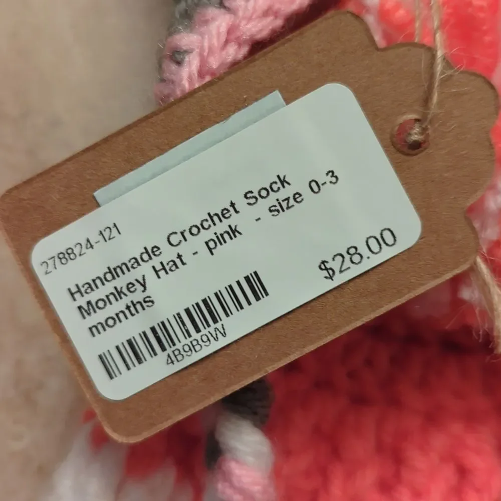 Handmade Crochet Animal and Snowman Hat Beanie Sock Monkey - Pink, Gray, White